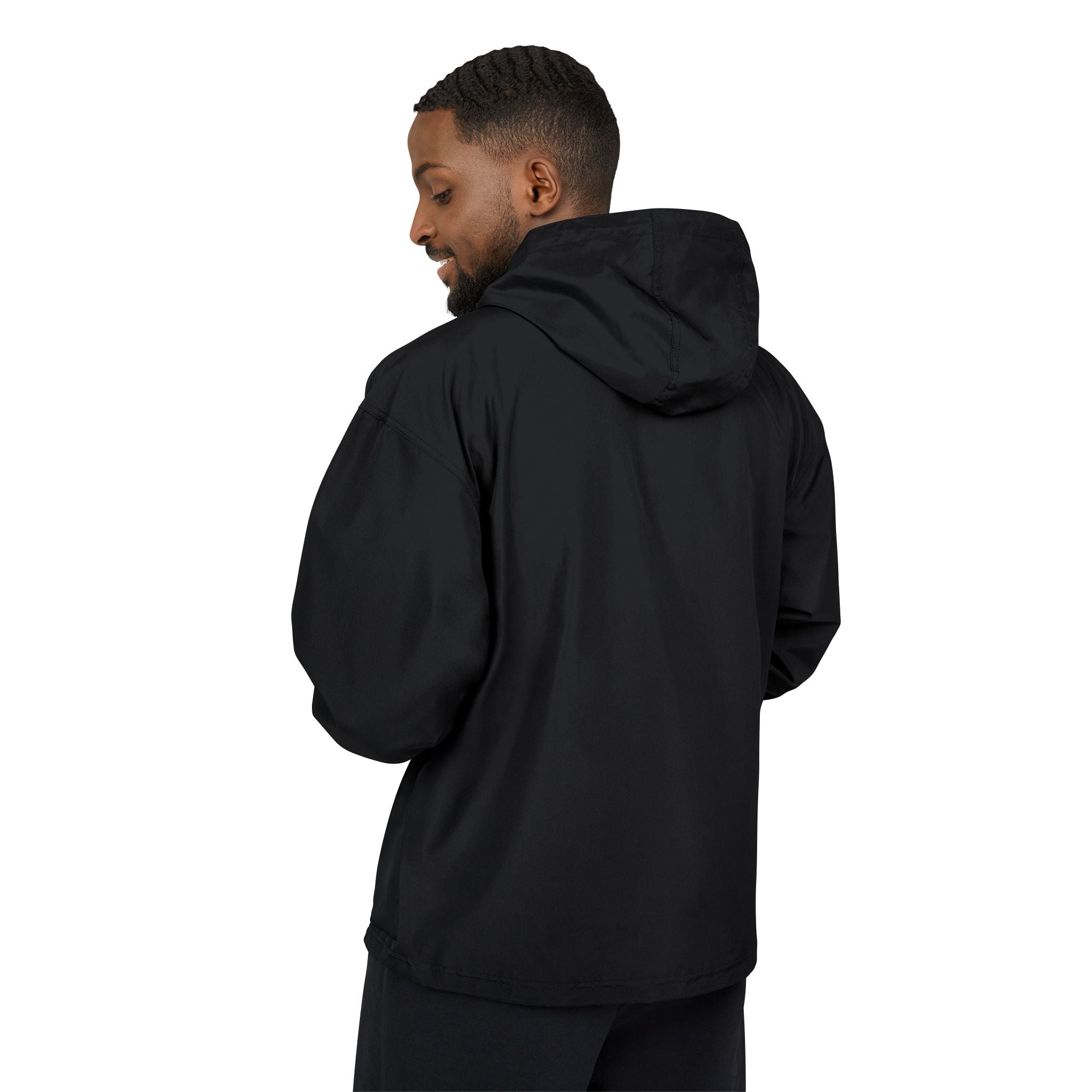 StaySevenBrand Unisex Anorak Windbreaker Jacket – Lightweight Hooded Pullover (Black & Navy)