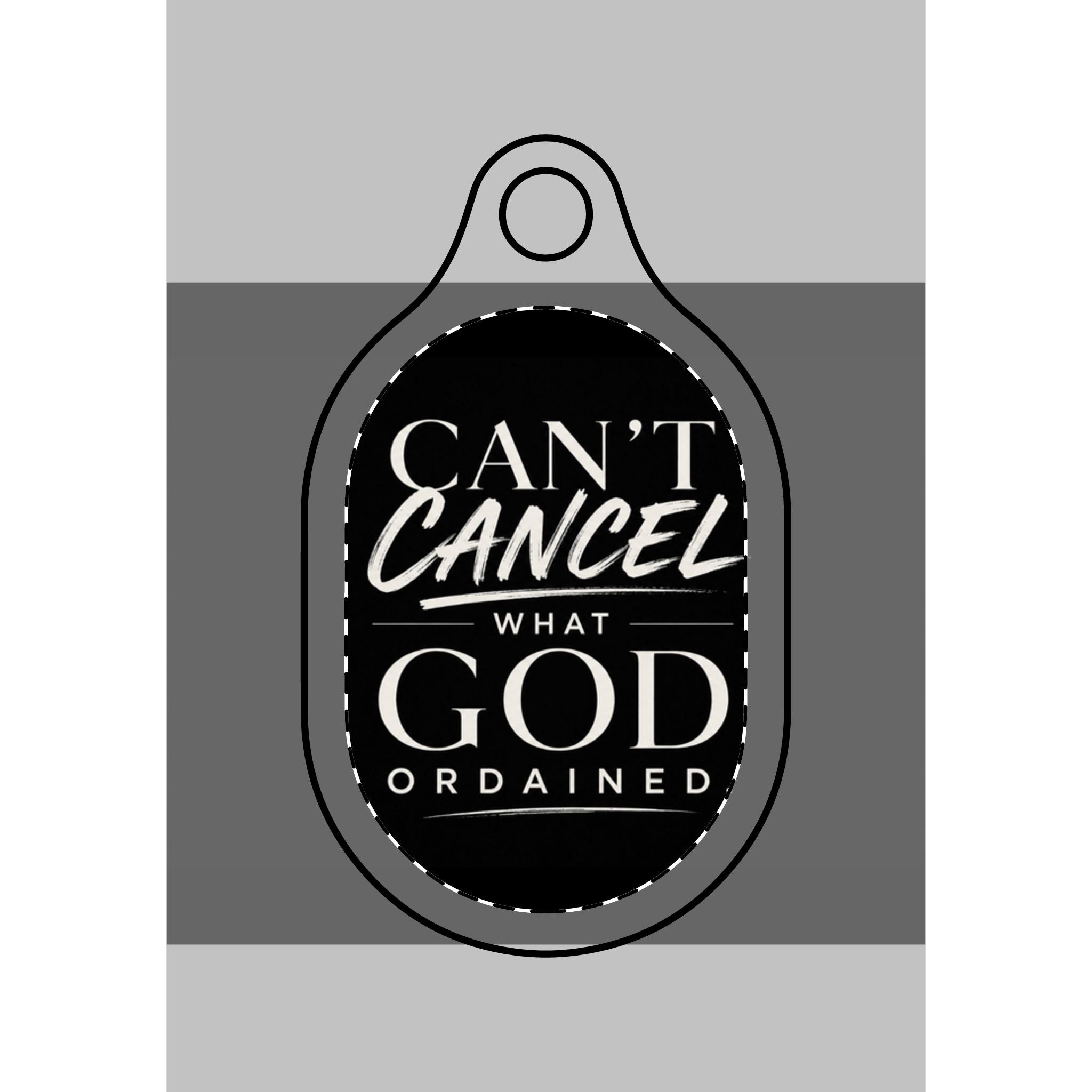 StaySeven Brand AirTag Keychain Cover — "Can't Cancel What God Ordained" Inspirational Christian Quote
