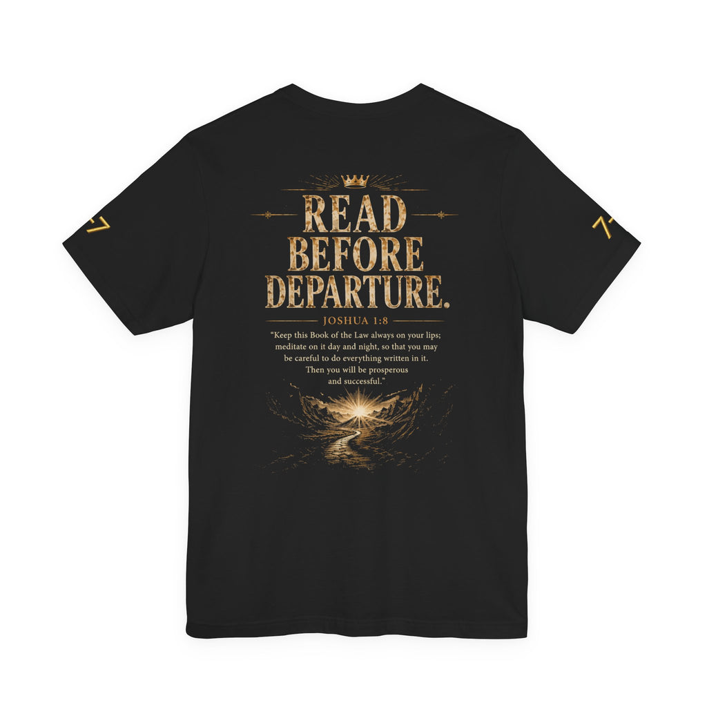 StaySeven brand. READ BEFORE DEPARTURE™ Unisex Jersey Short Sleeve Tee